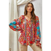 Red Paisley Print Top with Embroidery