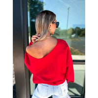 Red “Santa Baby” Off-Shoulder Sweatshirt – Gildan Unisex Holiday Pullover