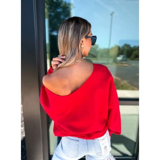 Red “Santa Baby” Off-Shoulder Sweatshirt – Gildan Unisex Holiday Pullover