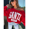 Red “Santa Baby” Off-Shoulder Sweatshirt – Gildan Unisex Holiday Pullover