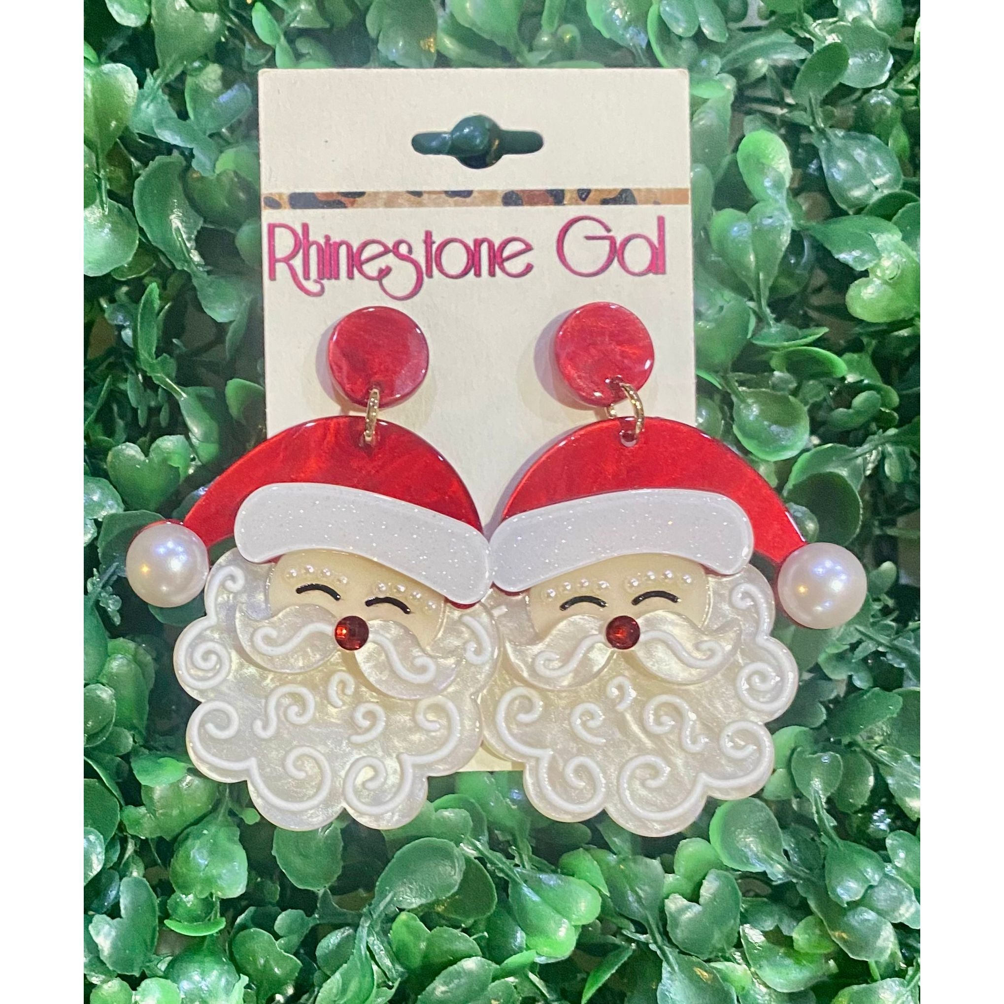 Jolly Santa Statement Earrings – Red Glitter & Pearl Accents