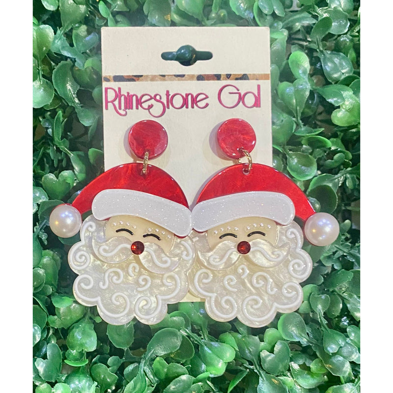Jolly Santa Statement Earrings – Red Glitter & Pearl Accents