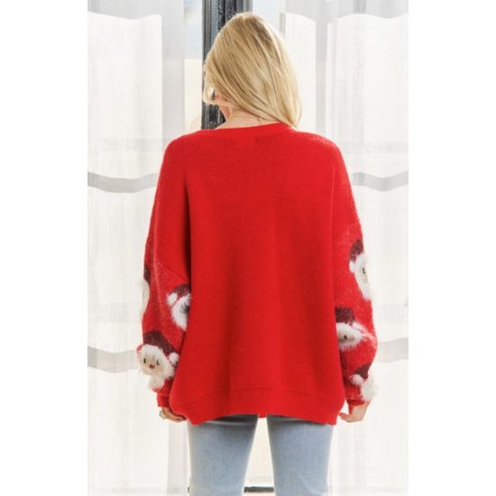 Red Santa Claus Fluffy Long Sleeve Sweater