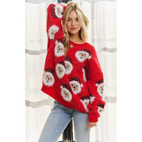 Red Santa Claus Fluffy Long Sleeve Sweater
