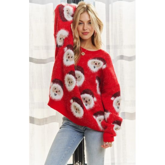 Red Santa Claus Fluffy Long Sleeve Sweater