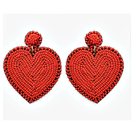 Red Heart Seed Bead Earrings - Rhinestone Gal