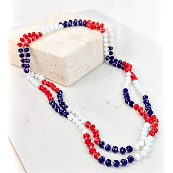 Red White and Blue Patriotic Long Beaded Necklace