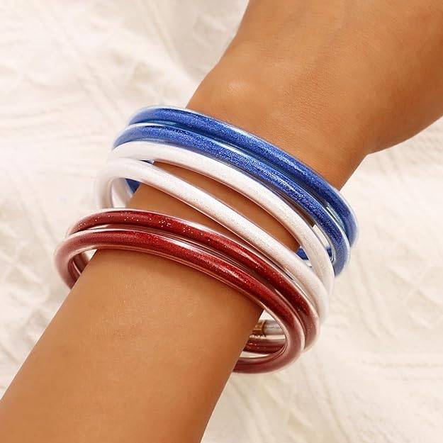 USA Sparkle Jelly Tube Stacked Bangles - Rhinestone Gal