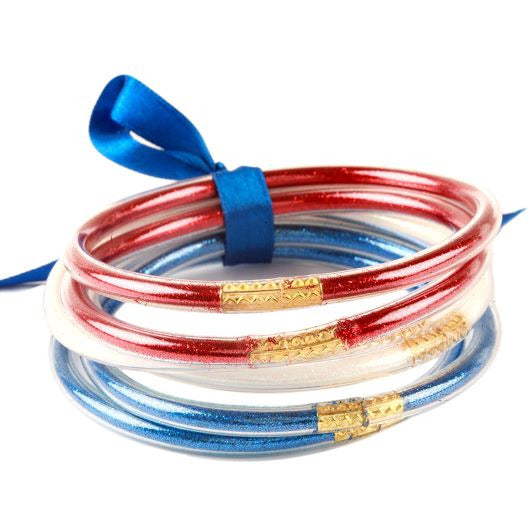 Red White and Blue Glitter Jelly Tube Stacked Bangles