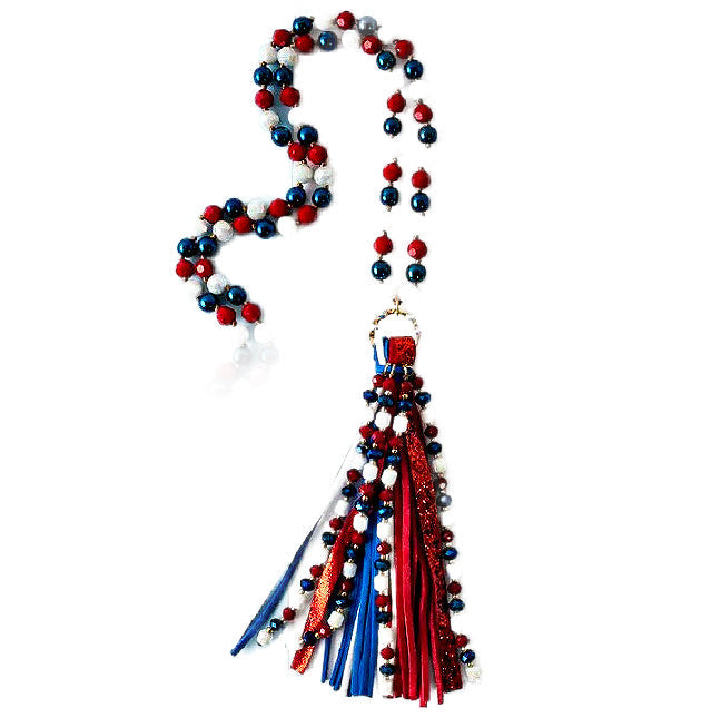 Red White and Blue Beaded Tassel Necklace