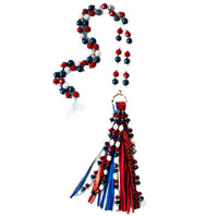 Red White and Blue Long Beaded Tassel Necklace - Rhinestone Gal