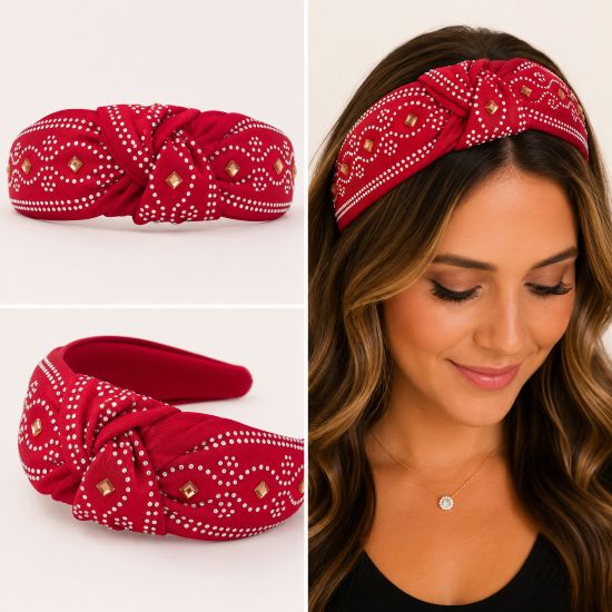 Red Rhinestone Top Knot Headband
