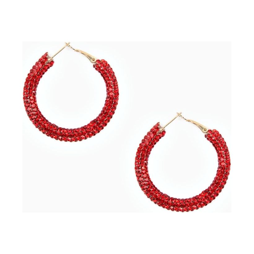 Red Rhinestone Hoop Earrings