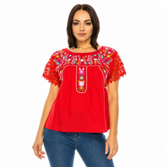 Red Fiesta Floral Embroidered Blouse