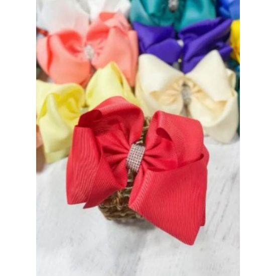 Girls Red Oversized Rhinestone Center Knot Hair Bow