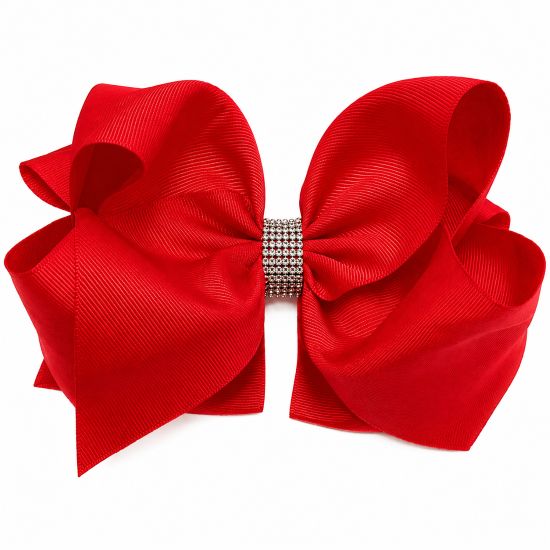 Girls Red Oversized Rhinestone Center Knot Hair Bow