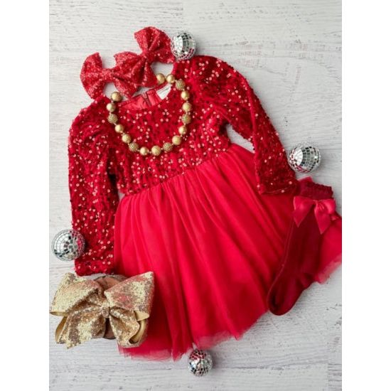 Girl's Red Sequin Sparkly Tulle Dress