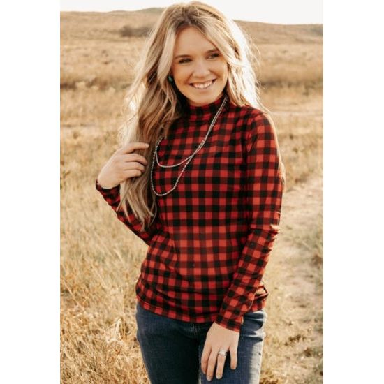 Buffalo Plaid Mesh Long Sleeve Top