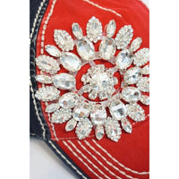 Patriotic Rhinestone Flower Distressed Baseball Cap