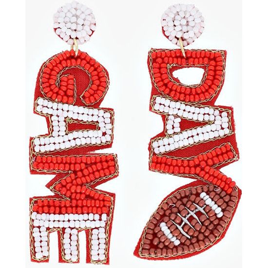 Red and White Game Day Seed Bead Football Earrings