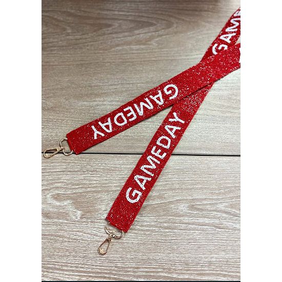 Red and White Gameday Seed Bead Crossbody Guitar Strap