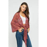 Redwood Floral Crochet Front Tie Up Kimono