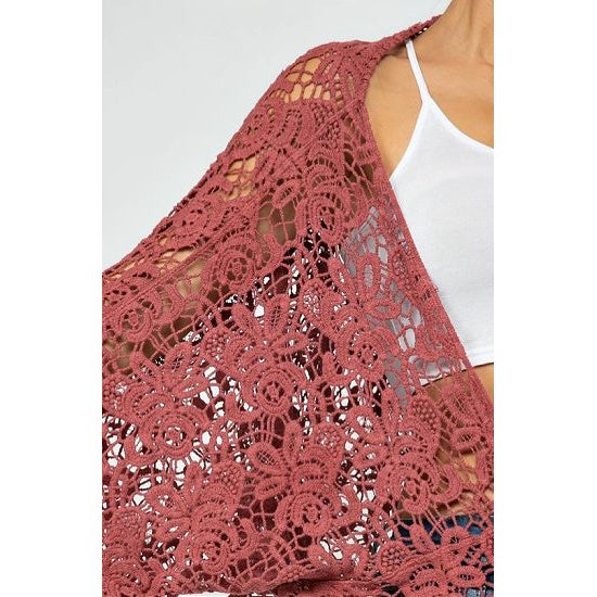 Redwood Floral Crochet Front Tie Up Kimono