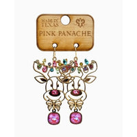 Pink Panache Reindeer Earrings with Pink Austrian Crystal – Holiday Rhinestone Earrings