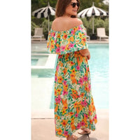 Resort Radiance Tropical Off-Shoulder Maxi Dress