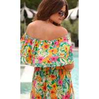 Resort Radiance Tropical Off-Shoulder Maxi Dress