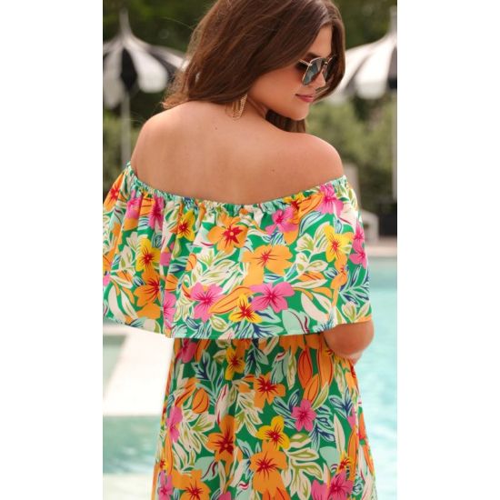 Resort Radiance Tropical Off-Shoulder Maxi Dress