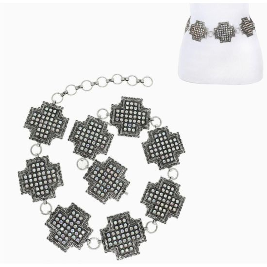 Western Rhinestone Cross Concho Chain Belt