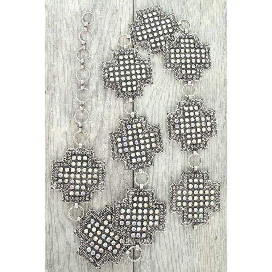 Western Rhinestone Cross Concho Chain Belt