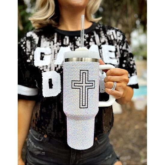 40 oz Rhinestone Tumbler with Cross