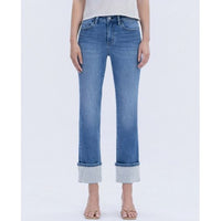 High Rise Rhinestone Cuff Slim Straight Jeans