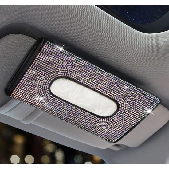 Iridescent Rhinestone Tissue Holder for Sun Visor