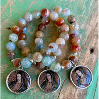 Agate Beaded Guadalupe Medal Bracelet