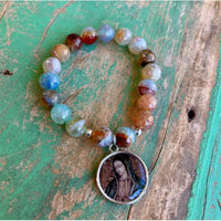 Agate Beaded Guadalupe Medal Bracelet