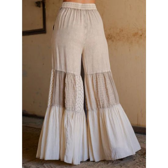 Latte Boho Tiered Wide-Leg Patchwork Pants