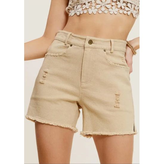 Sand Mineral Wash High Rise Denim Shorts