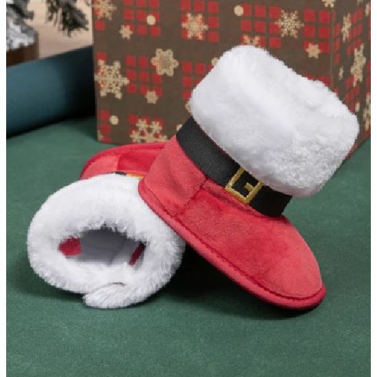 Faux Suede Santa Baby Boots – Soft Red Holiday Booties