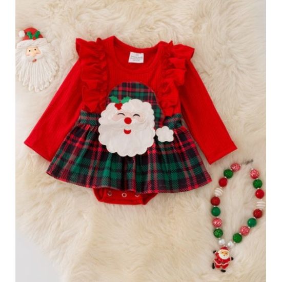 Santa Baby Plaid Ruffle Onesie