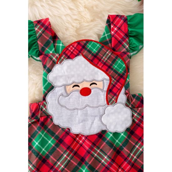 Santa Plaid Ruffle Santa Applique Jumper