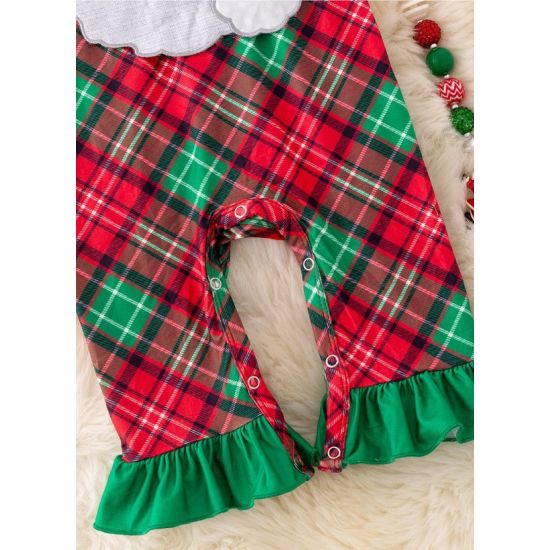 Santa Plaid Ruffle Santa Applique Jumper