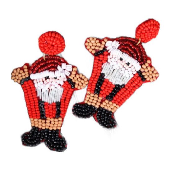 Santa Hands in the Air Seed Bead Earrings