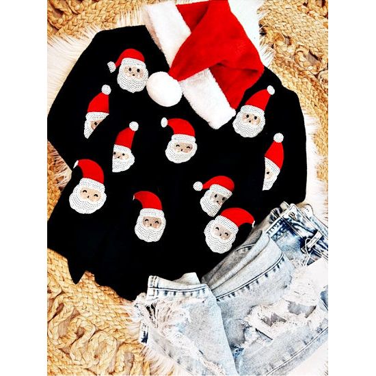 Santa Claus is Coming to Town Sweater with Sequin Santas