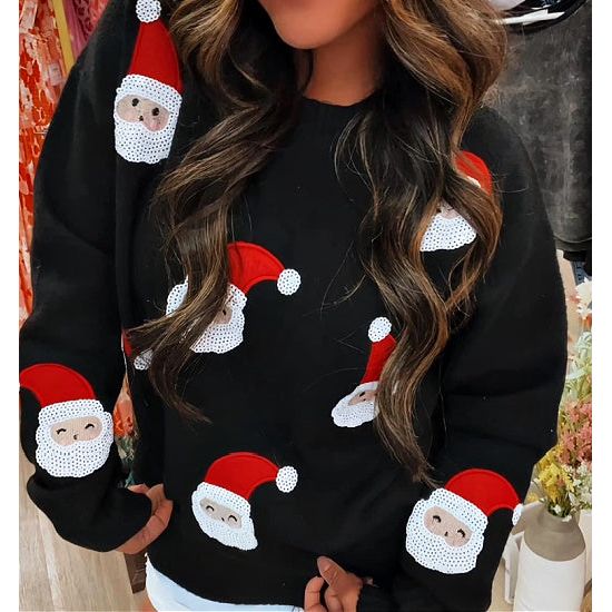 Santa Claus is Coming to Town Sweater with Sequin Santas