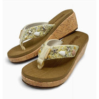 Seashell Embellished Comfort Wave Wedge Flip Flops