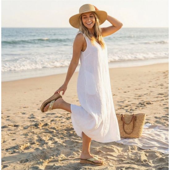 Seashell Embellished Comfort Wave Wedge Flip Flops