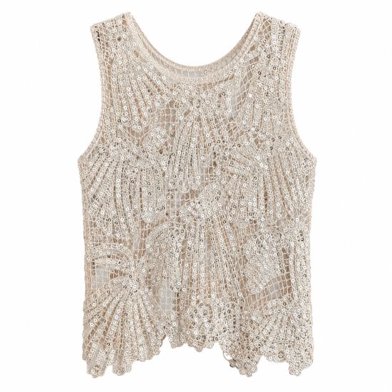 Ivory Sequin Crochet Tank Top
